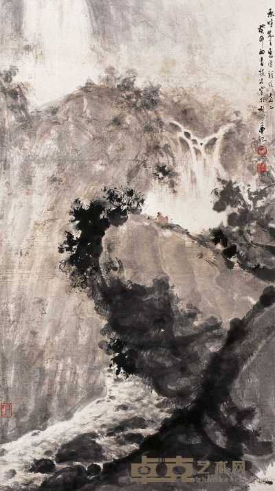 傅抱石 癸卯（1963）年作 观瀑图 立轴 92×52cm